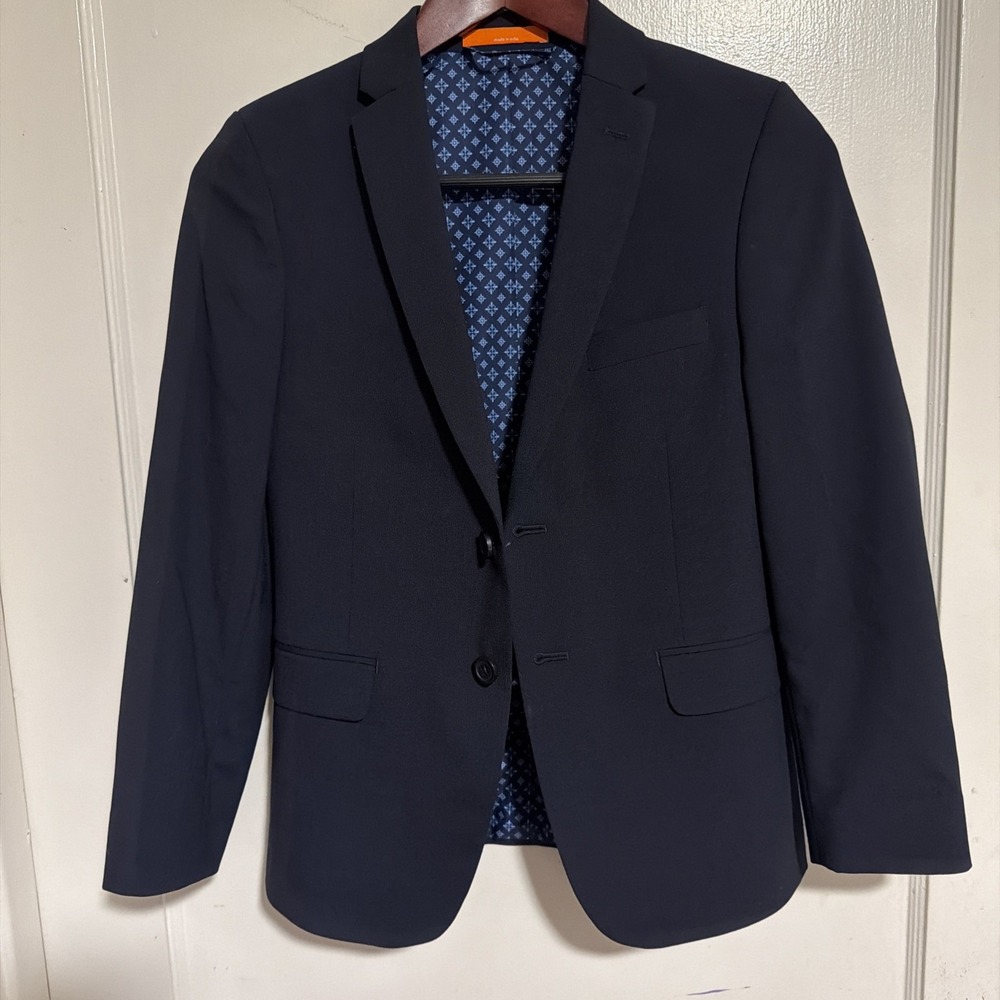 Boys Tallia Wool Blend Jacket Blazer Size 12 Navy Blue